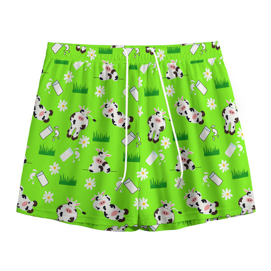Cartoon Daisy And Cow Pattern Print Mesh Shorts