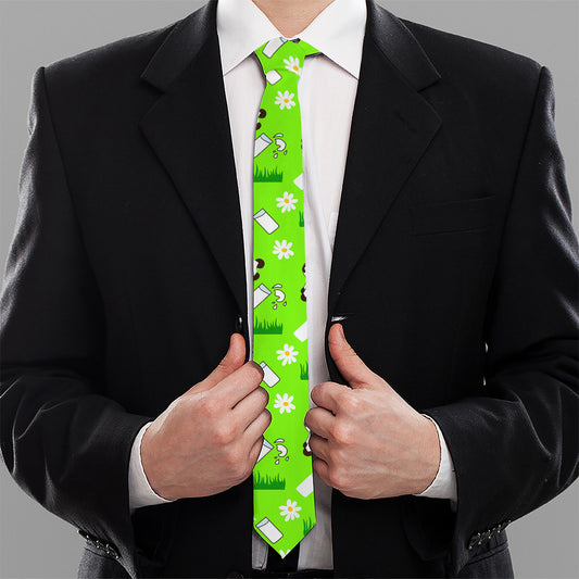 Cartoon Daisy And Cow Pattern Print Necktie