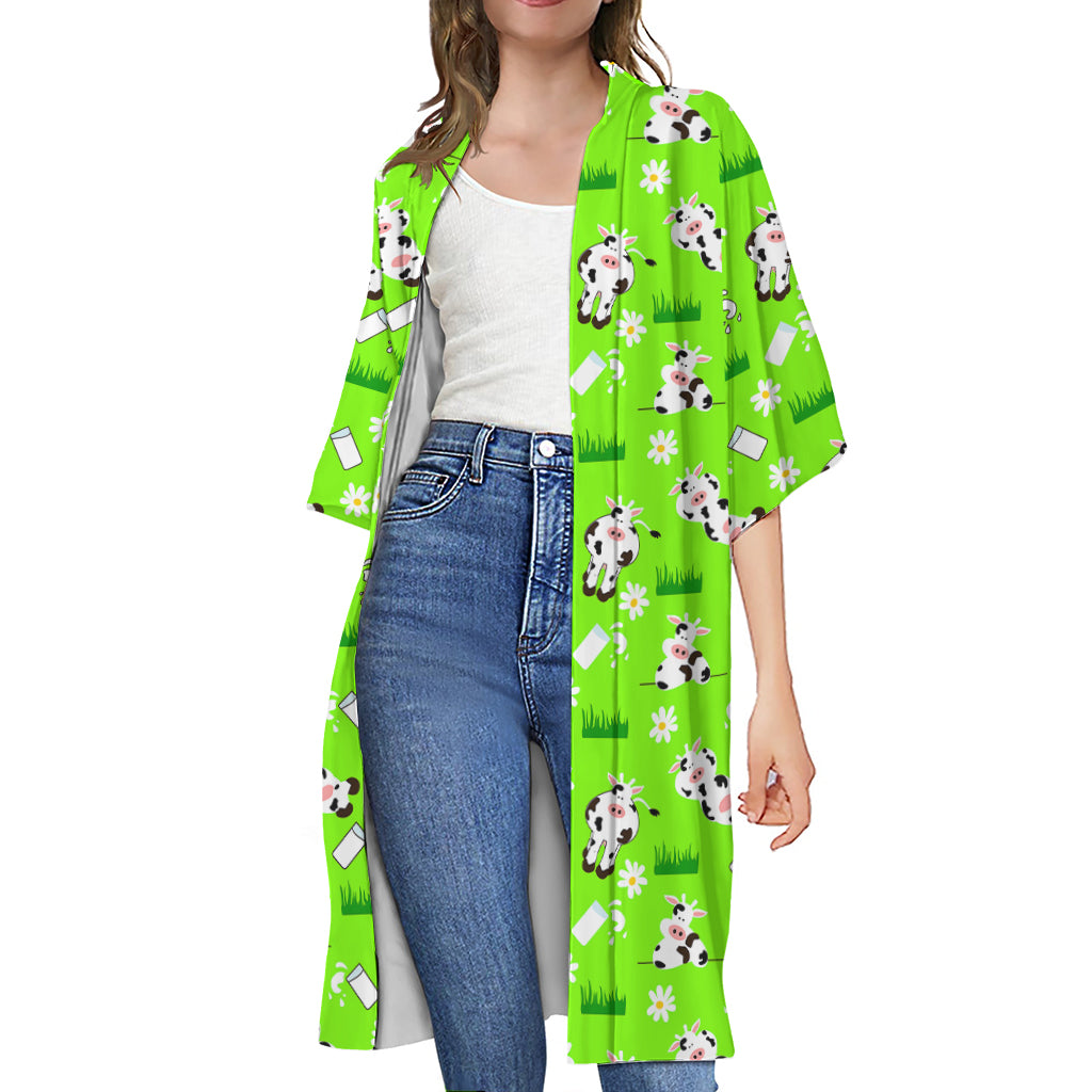 Cartoon Daisy And Cow Pattern Print Open Front Beach Cover Up