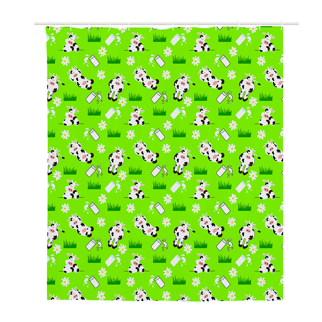 Cartoon Daisy And Cow Pattern Print Polyester Shower Curtain