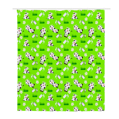 Cartoon Daisy And Cow Pattern Print Polyester Shower Curtain