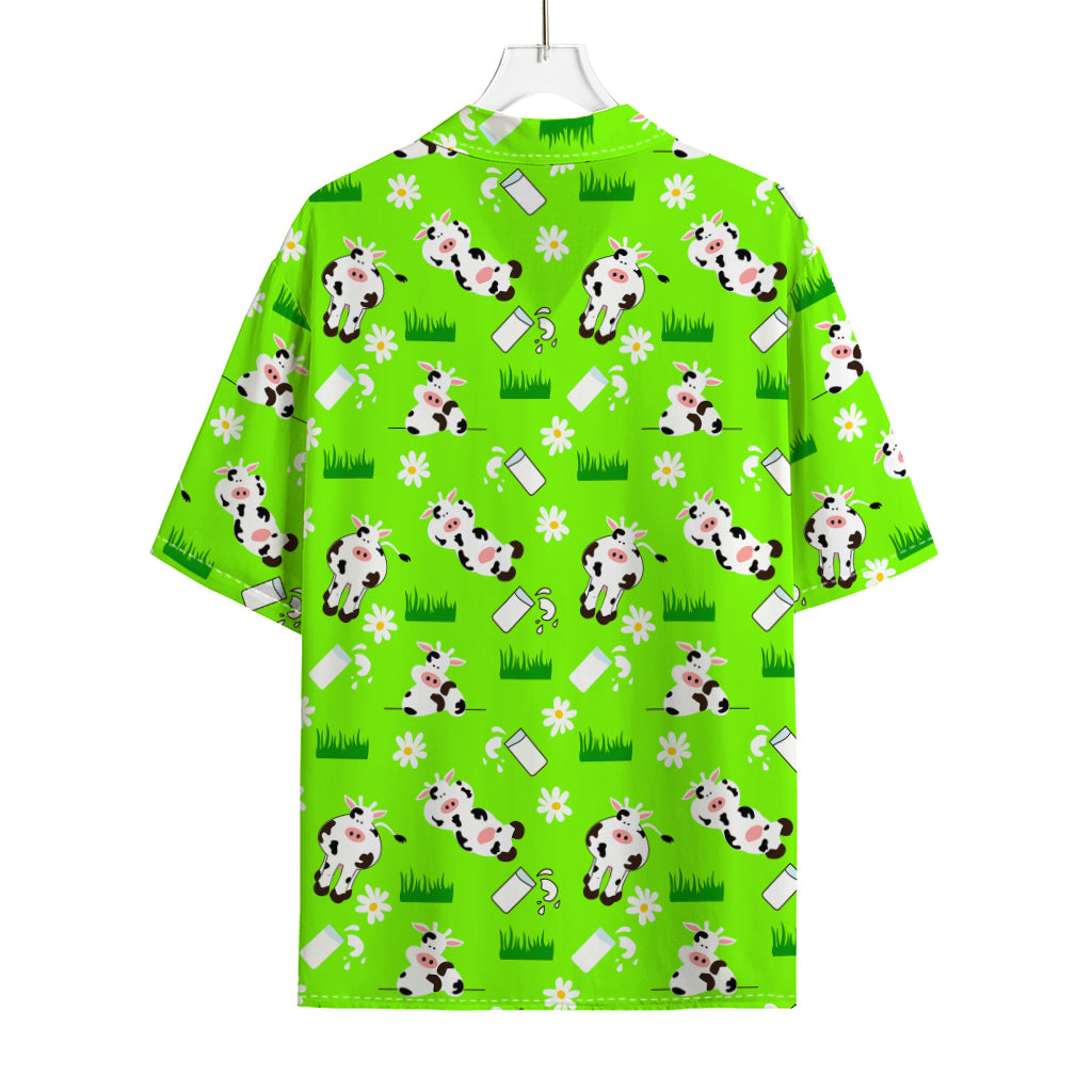Cartoon Daisy And Cow Pattern Print Rayon Hawaiian Shirt