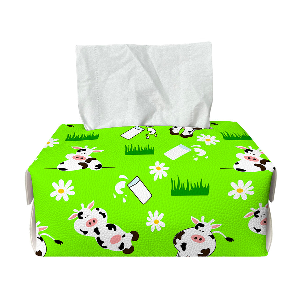 Cartoon Daisy And Cow Pattern Print Rectangle Tissue Box Cover