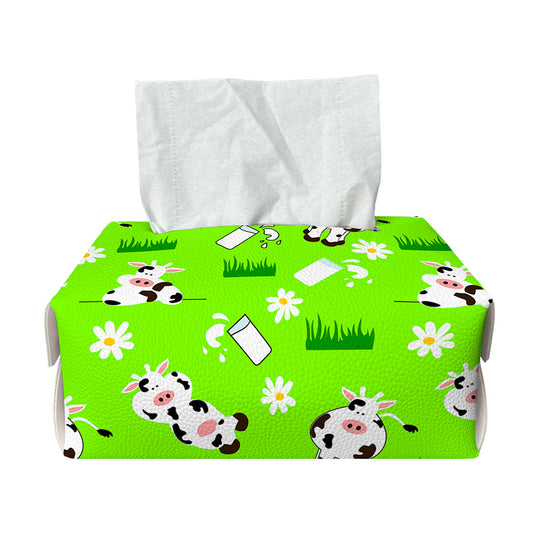 Cartoon Daisy And Cow Pattern Print Rectangle Tissue Box Cover