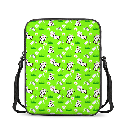Cartoon Daisy And Cow Pattern Print Rectangular Crossbody Bag