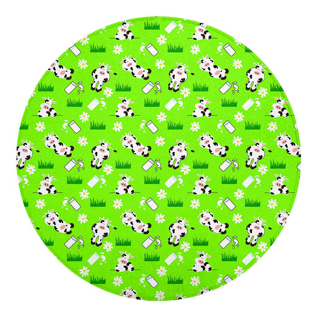 Cartoon Daisy And Cow Pattern Print Round Blanket