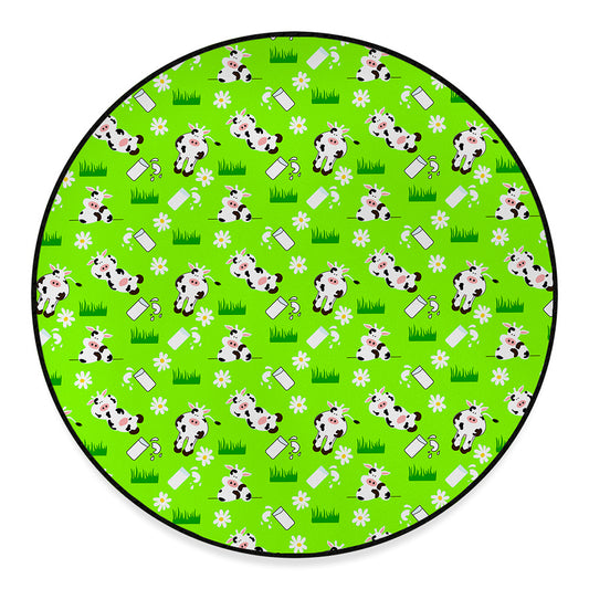Cartoon Daisy And Cow Pattern Print Round Floor Mat