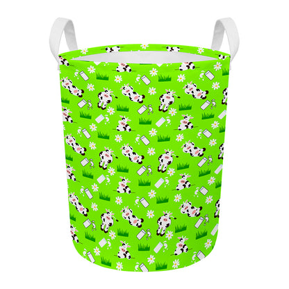 Cartoon Daisy And Cow Pattern Print Round Laundry Basket
