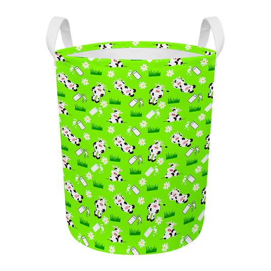 Cartoon Daisy And Cow Pattern Print Round Laundry Basket