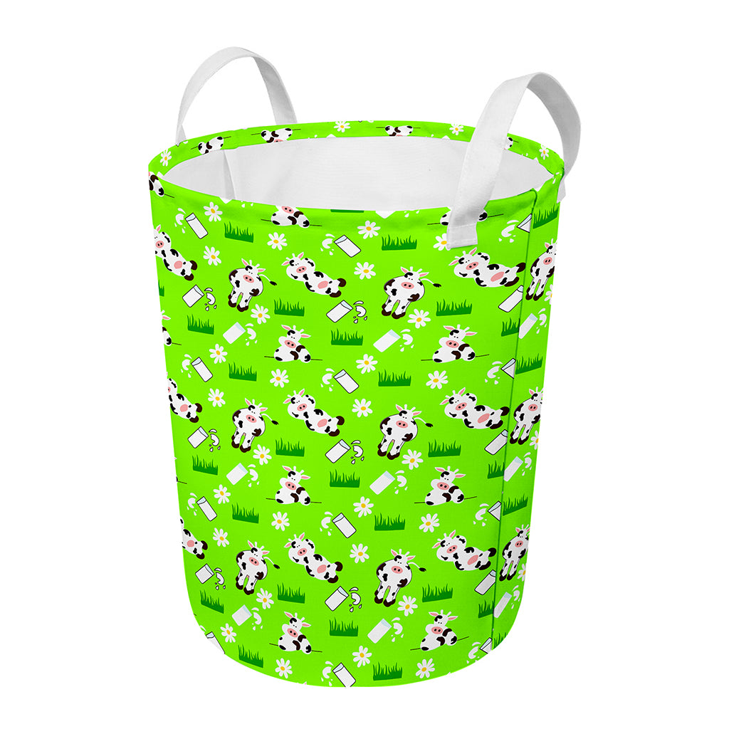 Cartoon Daisy And Cow Pattern Print Round Laundry Basket