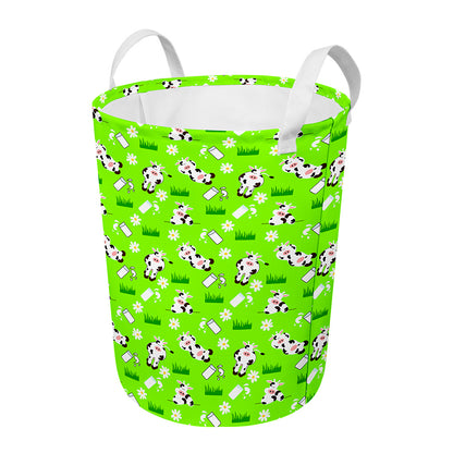 Cartoon Daisy And Cow Pattern Print Round Laundry Basket