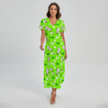 Cartoon Daisy And Cow Pattern Print Short Sleeve Maxi Dress