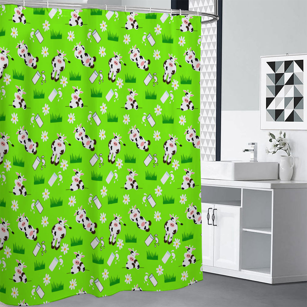 Cartoon Daisy And Cow Pattern Print Shower Curtain