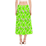 Cartoon Daisy And Cow Pattern Print Side Slit Midi Skirt