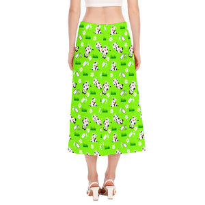 Cartoon Daisy And Cow Pattern Print Side Slit Midi Skirt