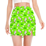 Cartoon Daisy And Cow Pattern Print Side Slit Mini Skirt