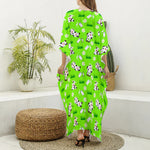 Cartoon Daisy And Cow Pattern Print Silk V-Neck Kaftan Dress