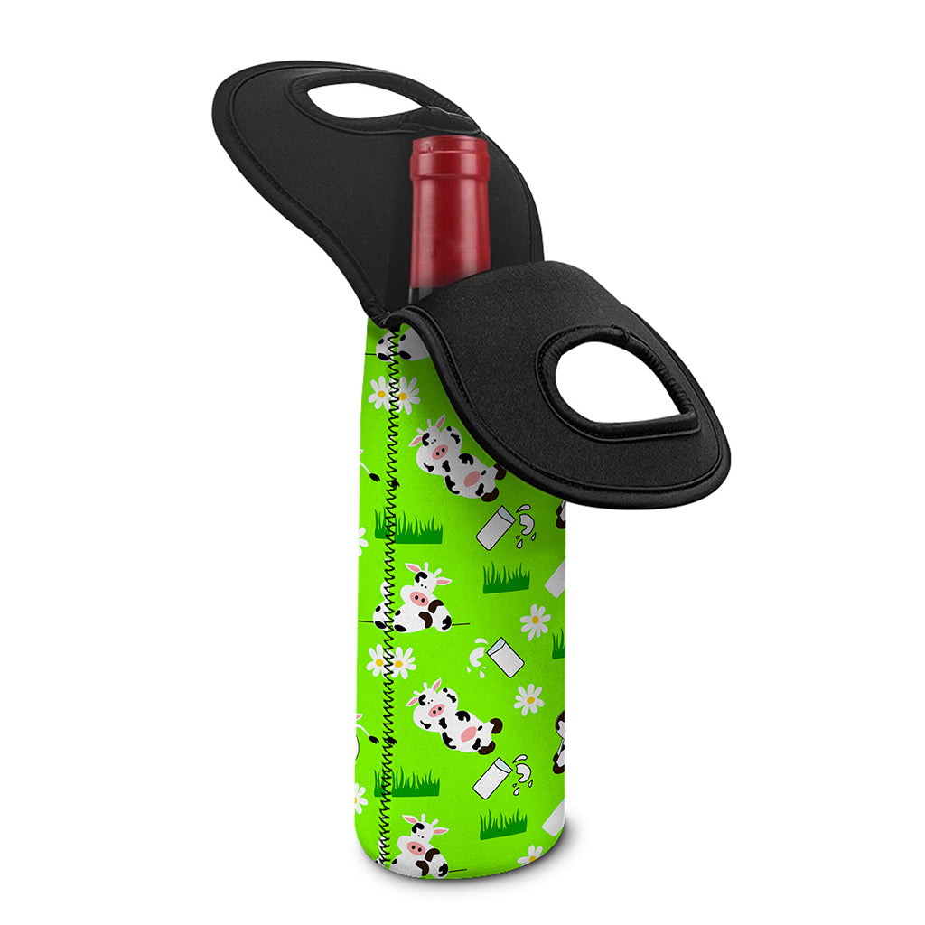 Cartoon Daisy And Cow Pattern Print Single Neoprene Wine Tote