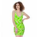 Cartoon Daisy And Cow Pattern Print Sleeveless Bodycon Dress