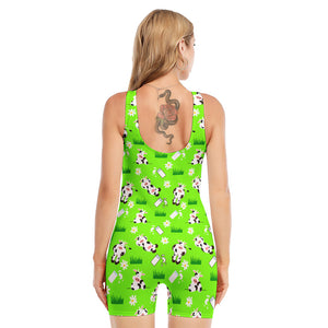 Cartoon Daisy And Cow Pattern Print Sleeveless One Piece Swimsuit