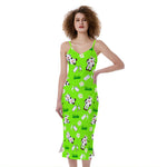 Cartoon Daisy And Cow Pattern Print Slim Fit Midi Cami Dress