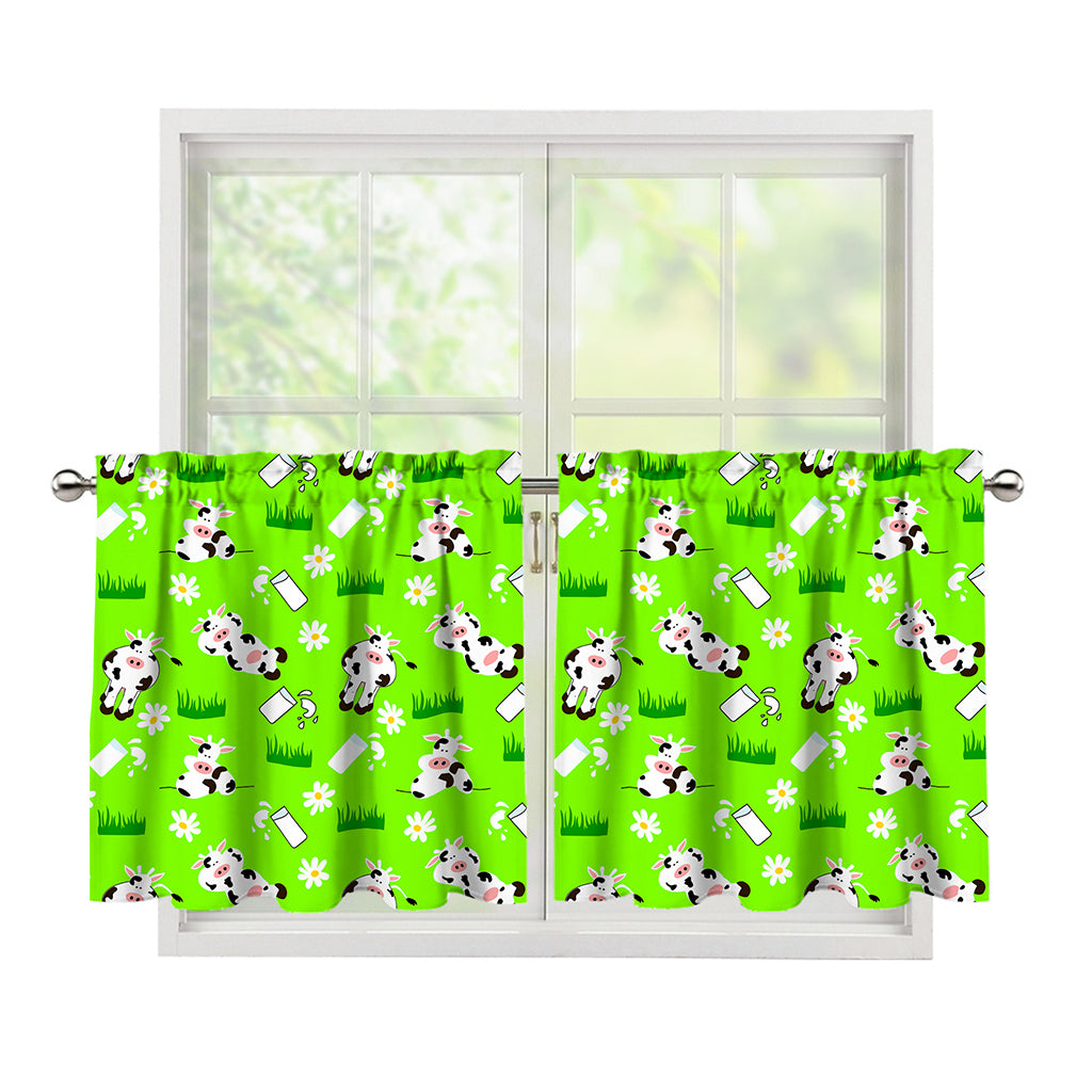 Cartoon Daisy And Cow Pattern Print Tier Curtains