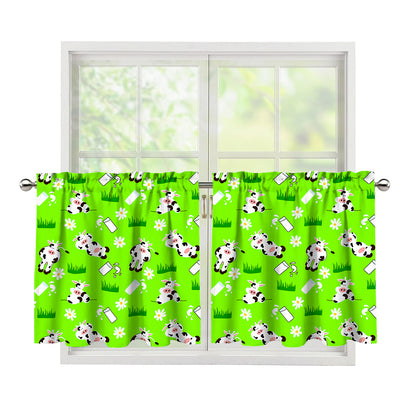 Cartoon Daisy And Cow Pattern Print Tier Curtains