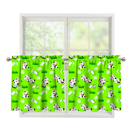 Cartoon Daisy And Cow Pattern Print Tier Curtains