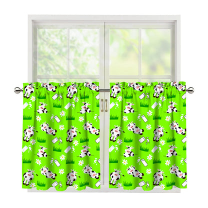 Cartoon Daisy And Cow Pattern Print Tier Curtains
