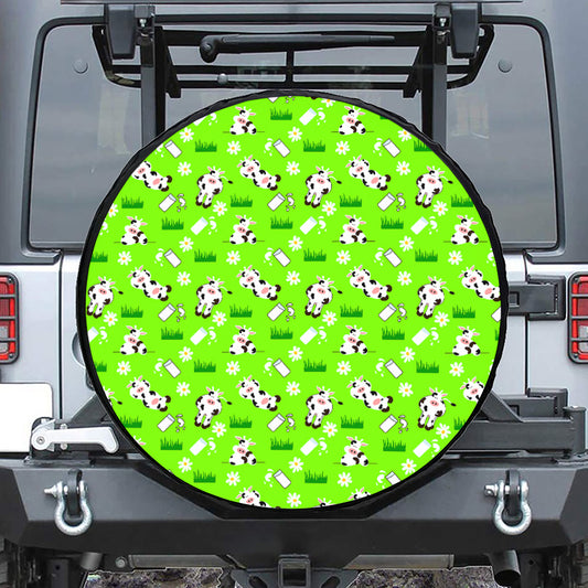 Cartoon Daisy And Cow Pattern Print Tire Cover