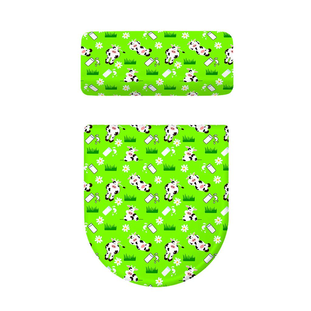 Cartoon Daisy And Cow Pattern Print Toilet Lid And Tank Cover Set