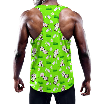 Cartoon Daisy And Cow Pattern Print Training Tank Top