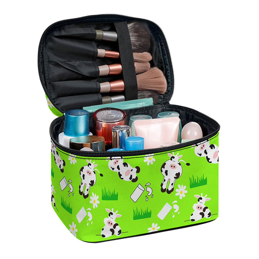 Cartoon Daisy And Cow Pattern Print Travel Makeup Bag