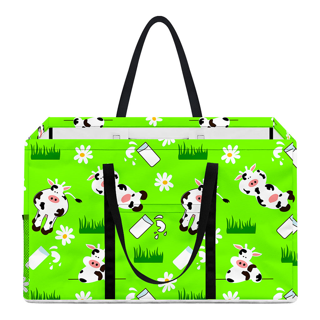 Cartoon Daisy And Cow Pattern Print Utility Tote Bag