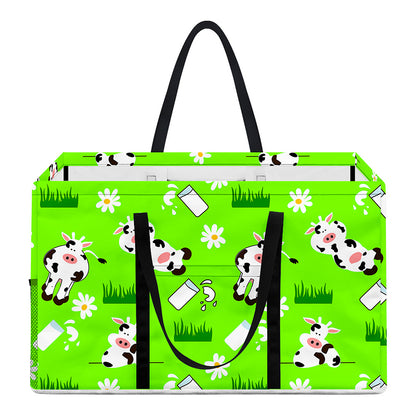 Cartoon Daisy And Cow Pattern Print Utility Tote Bag