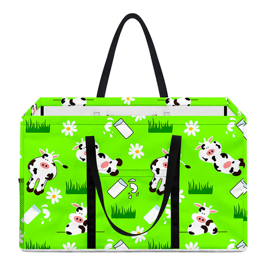 Cartoon Daisy And Cow Pattern Print Utility Tote Bag