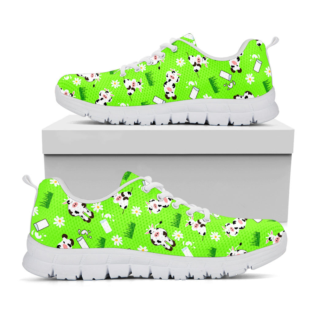 Cartoon Daisy And Cow Pattern Print White Running Shoes