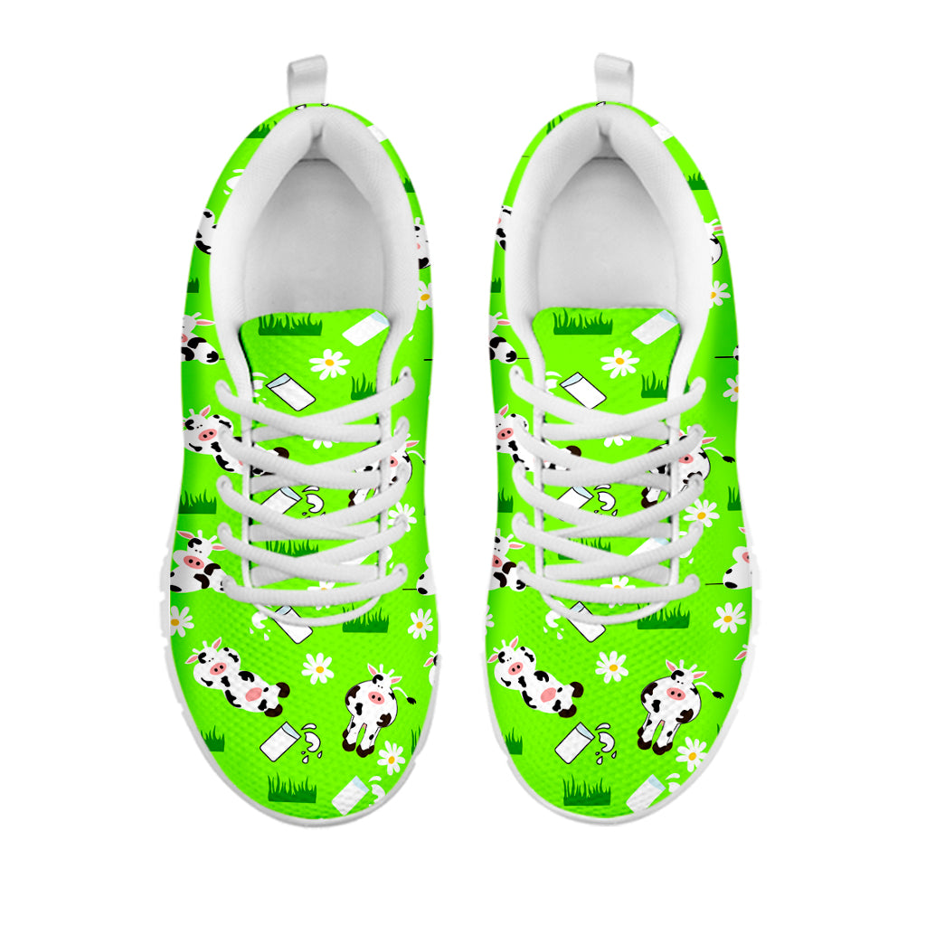 Cartoon Daisy And Cow Pattern Print White Running Shoes