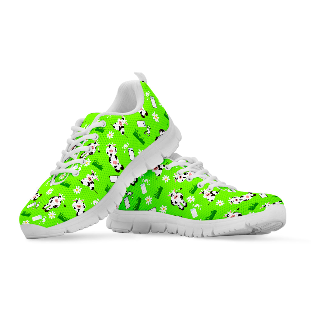 Cartoon Daisy And Cow Pattern Print White Running Shoes