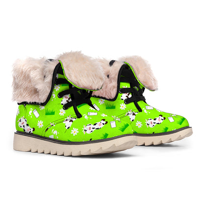 Cartoon Daisy And Cow Pattern Print Winter Boots