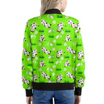 Cartoon Daisy And Cow Pattern Print Women's Bomber Jacket