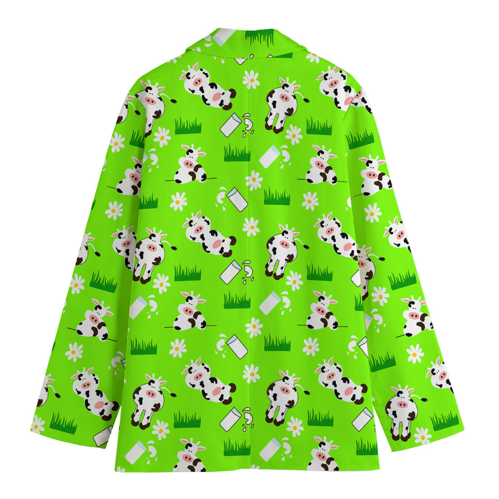 Cartoon Daisy And Cow Pattern Print Women's Cotton Blazer