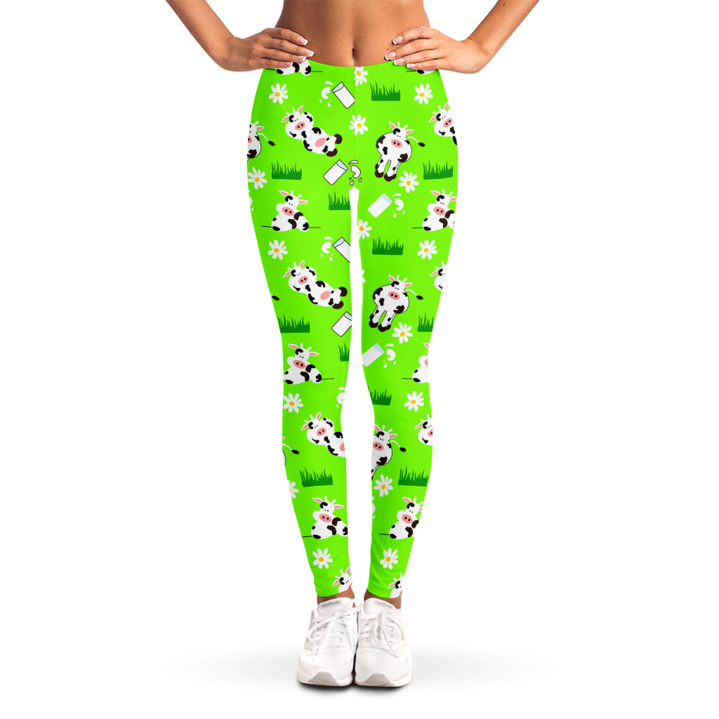 Cartoon Daisy And Cow Pattern Print Women's Leggings