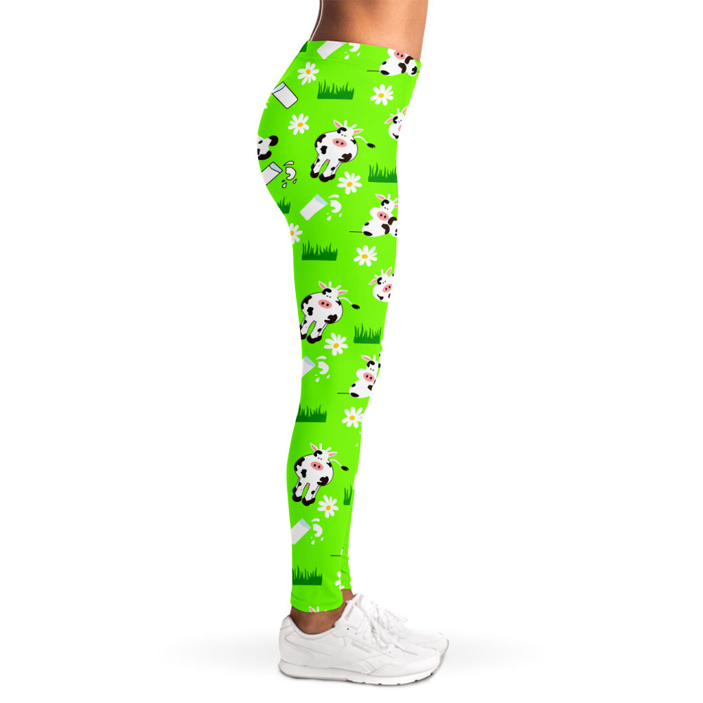 Cartoon Daisy And Cow Pattern Print Women's Leggings