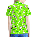 Cartoon Daisy And Cow Pattern Print Women's Polo Shirt