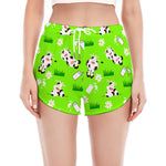 Cartoon Daisy And Cow Pattern Print Women's Split Running Shorts