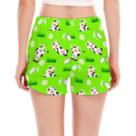 Cartoon Daisy And Cow Pattern Print Women's Split Running Shorts