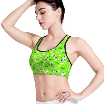Cartoon Daisy And Cow Pattern Print Women's Sports Bra