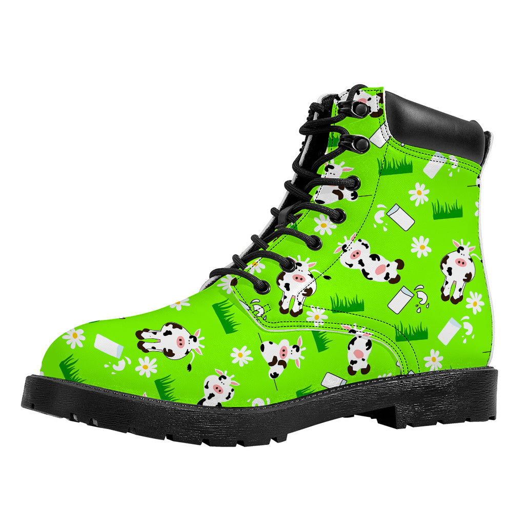 Cartoon Daisy And Cow Pattern Print Work Boots