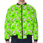 Cartoon Daisy And Cow Pattern Print Zip Sleeve Bomber Jacket